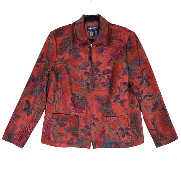 Requirements Womens Vintage Floral Tapestry Blazer Jacket Size 14 Zip Up Fringe - Picture 1 of 12